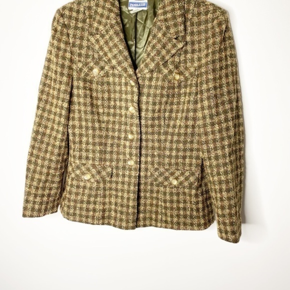 Pendleton Brown‎ & Green Wool Plaid Blazer Size 12